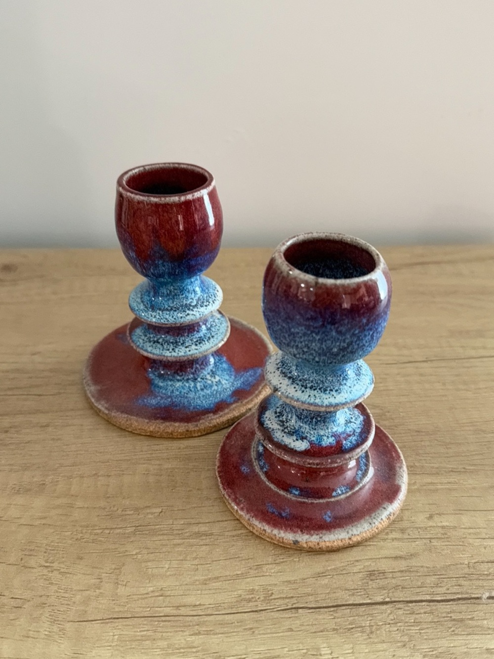 Set of two MCM vintage stonewash taper candle holders